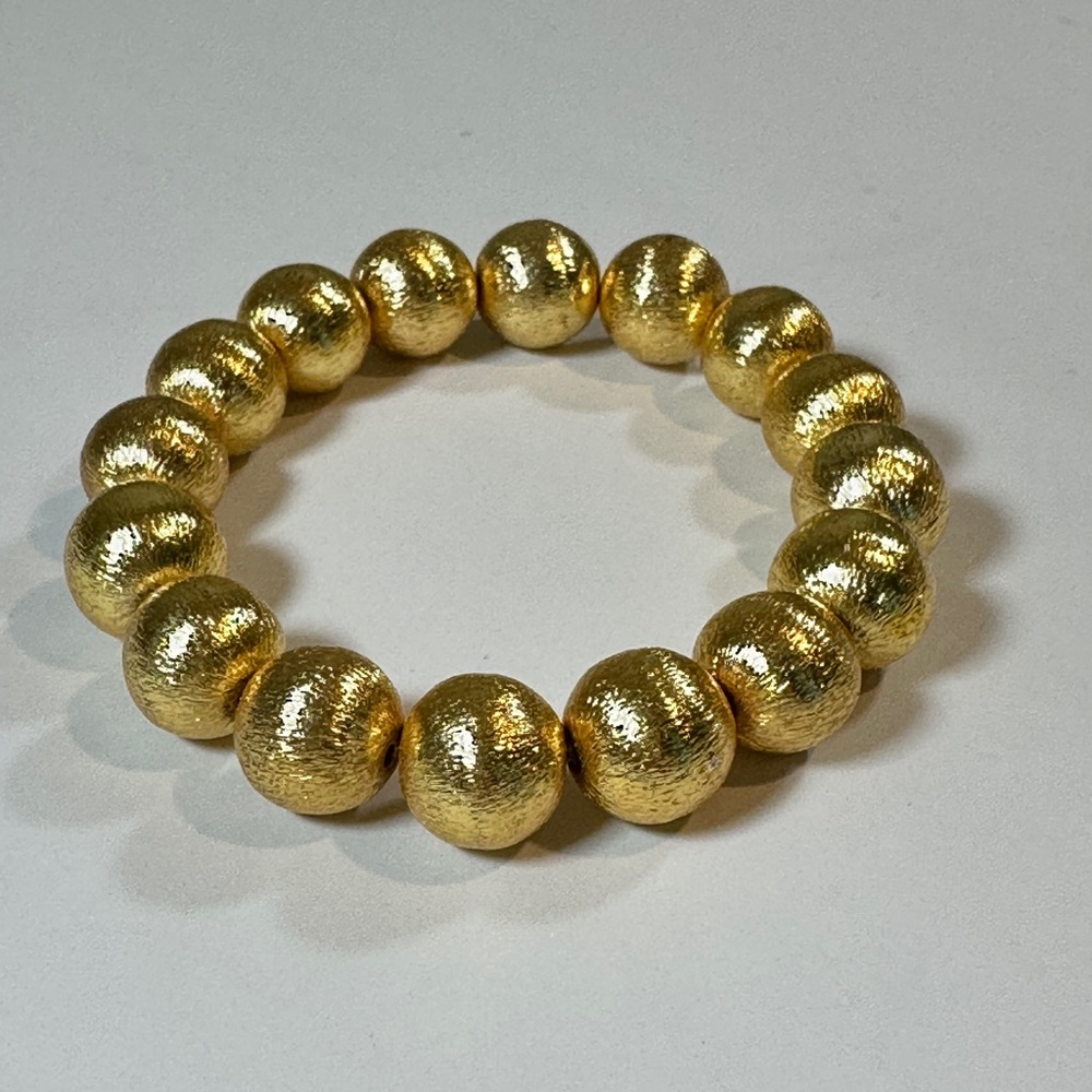 Brushed Gold Bead Stretch Bracelet | 10mm Round Beads | Stackable